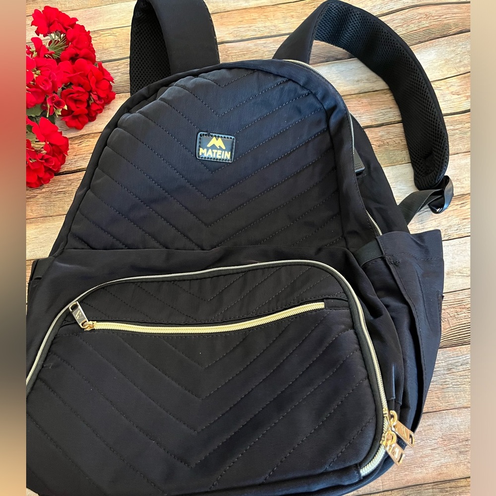 Matein Black Quilted Zip BackPack Book Bag